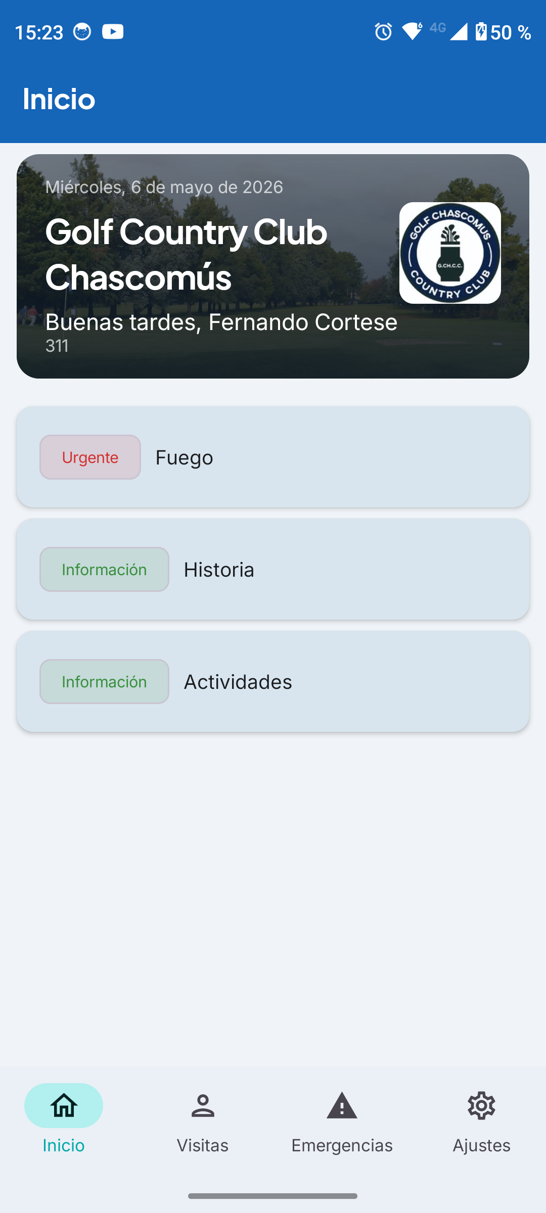 Pantalla de inicio de ColivingApp con header del complejo y publicaciones